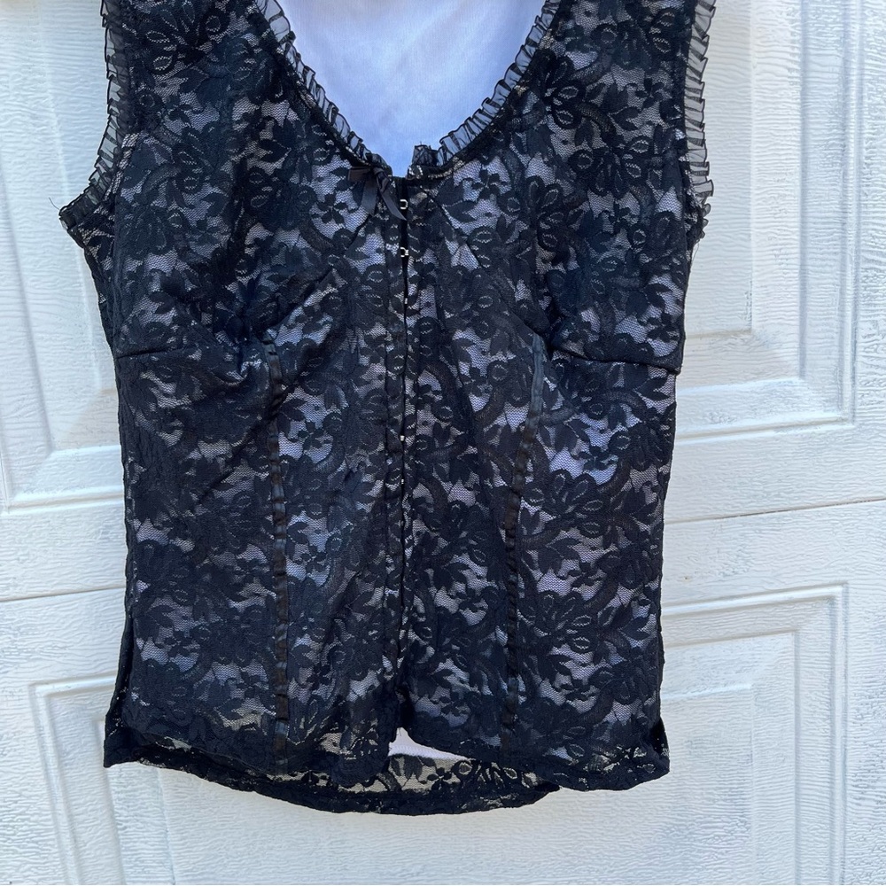 Studio Y Corset Lace V Neck Tank Top Medium Grunge Whimsigoth Witchy Goth Y2K - Picture 3 of 5